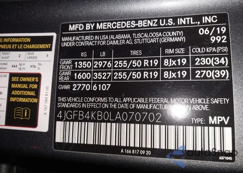 2020 Mercedes-Benz Gle 350 4Matic from USA, damaged, VIN 4JGFB4KB0LA070702